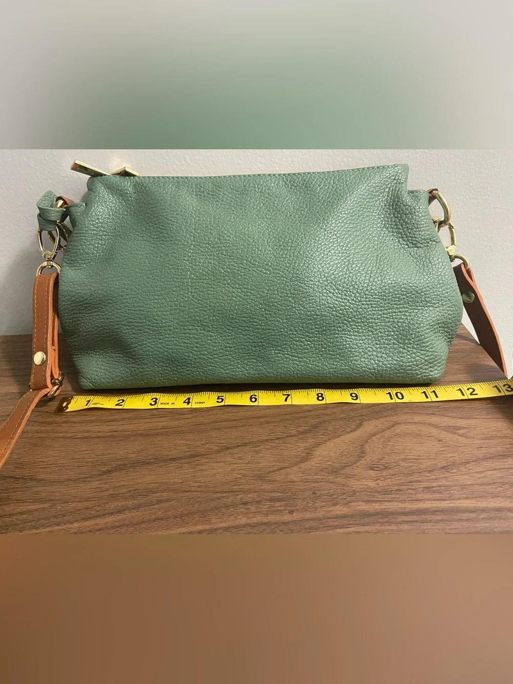 Valentina Women’s Green Leather Crossbody Bag with Tan Strap